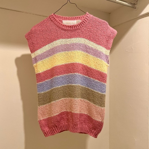 Vintage Sweaters - 🌟2X HOST PICK!🌟 80s Vintage 🩷 Essentials Pastel Rainbow Stripe Sweater Vest